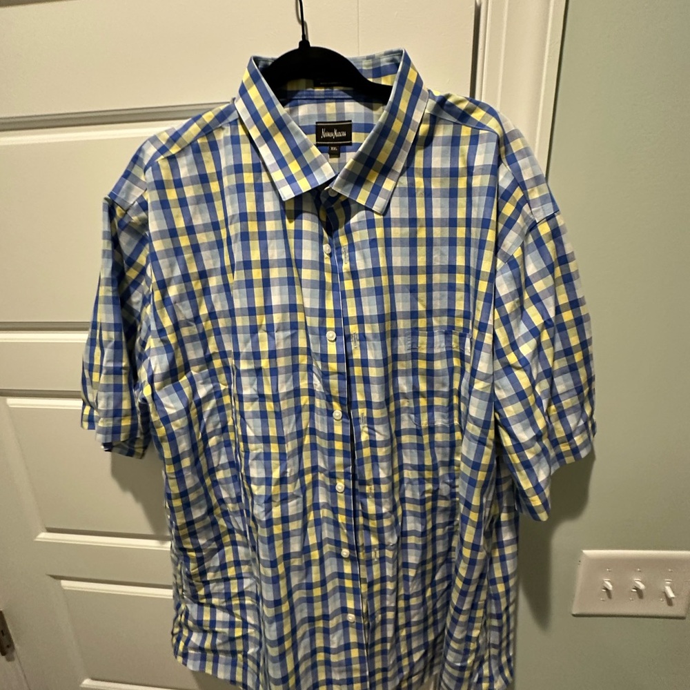Neiman Marcus Blue and Yellow Casual Button Down Shirt xxl great classic summer